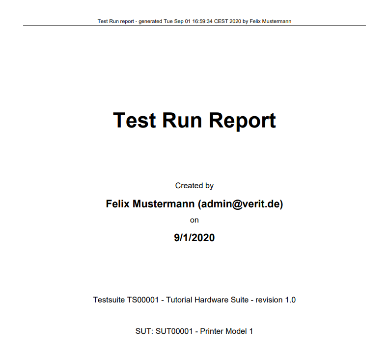 Sample Front Page of a Report