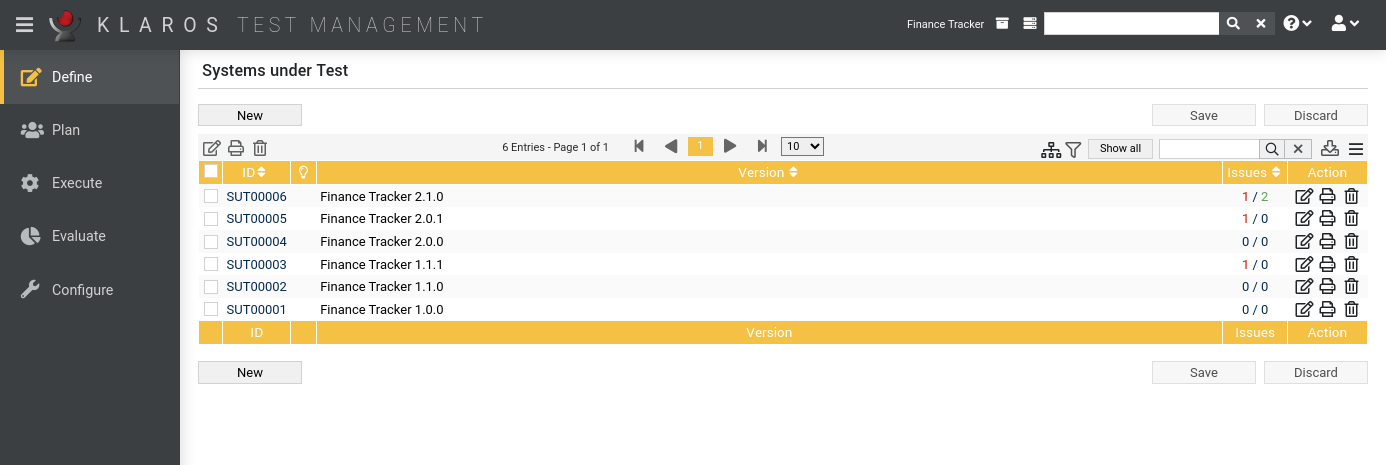 The “System under Test” Page