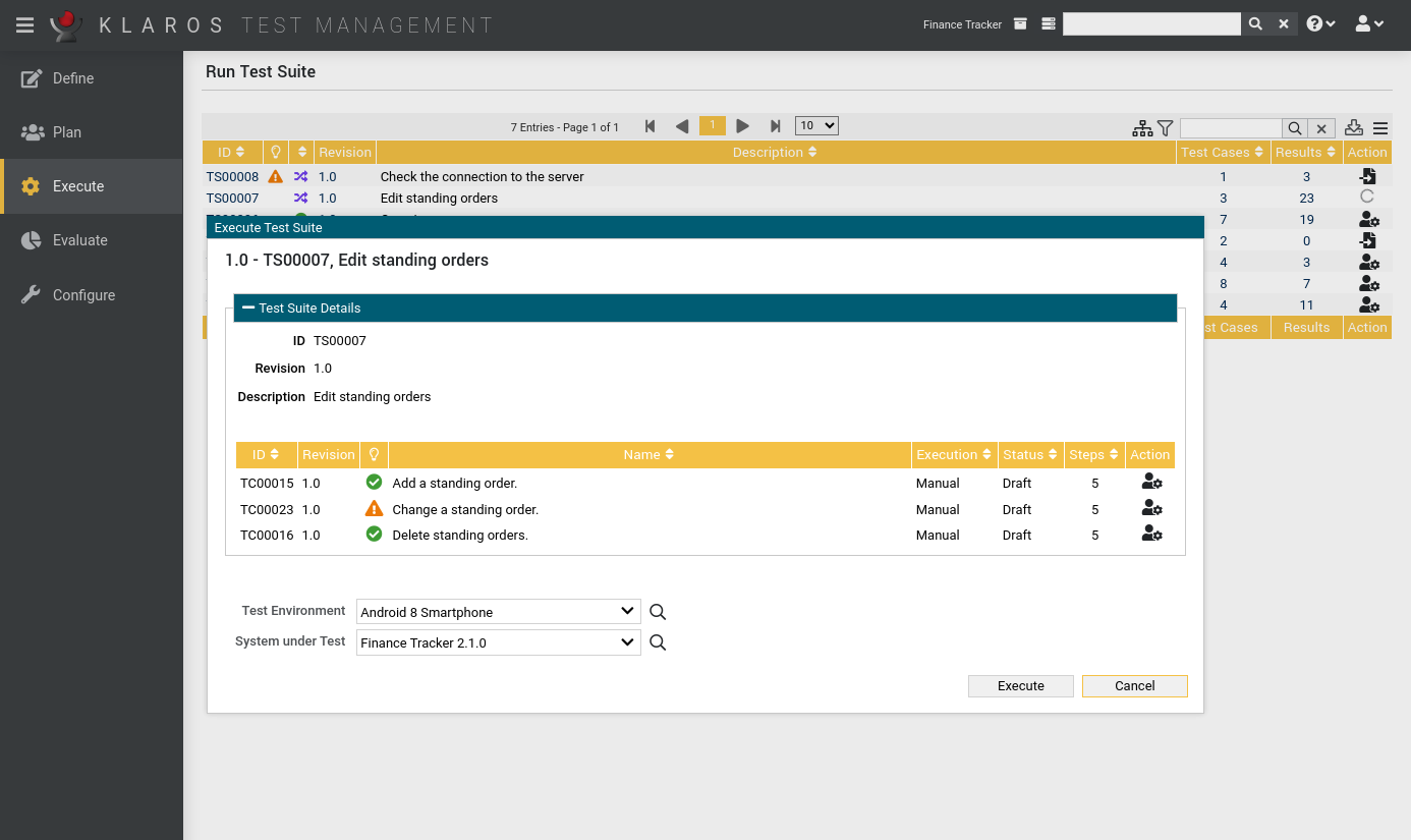 The “Execute Test Suite” Dialog
