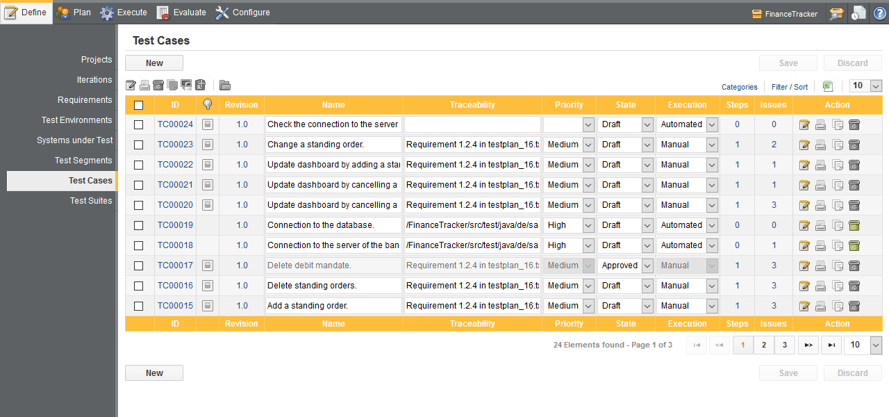 The Test Cases Screen