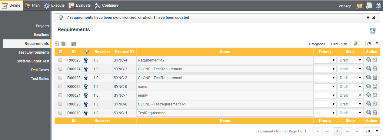 The Requirements Screen using remote RMS synchronization