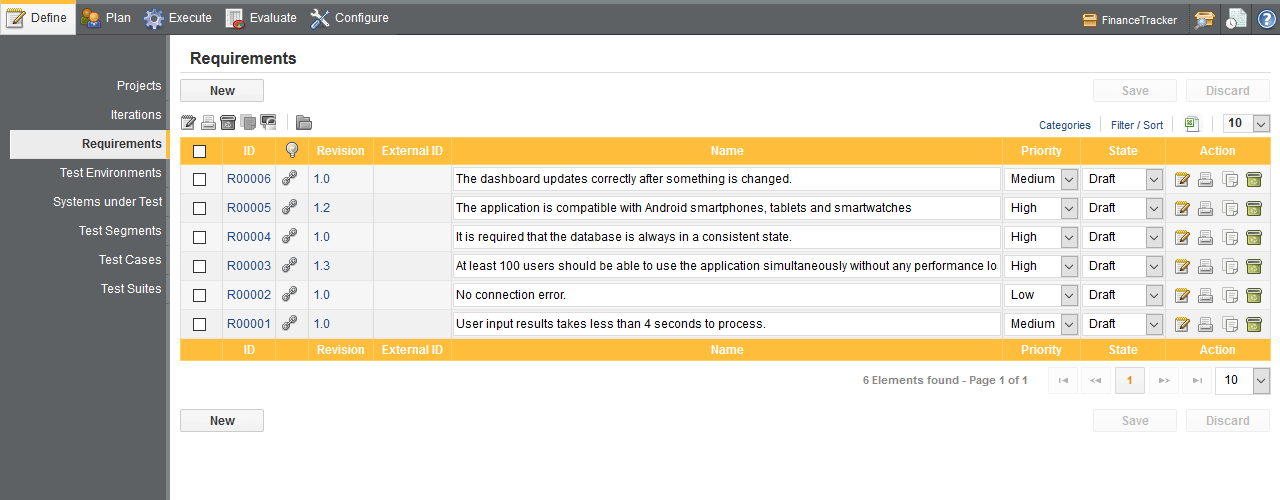 The Requirements Screen