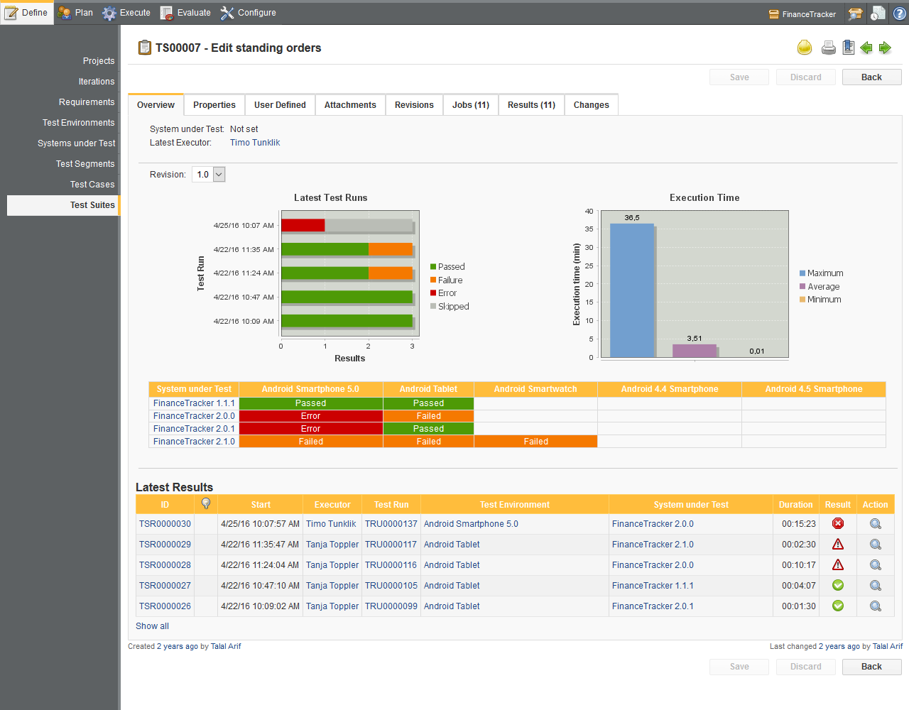 The Test Suite Overview Tab