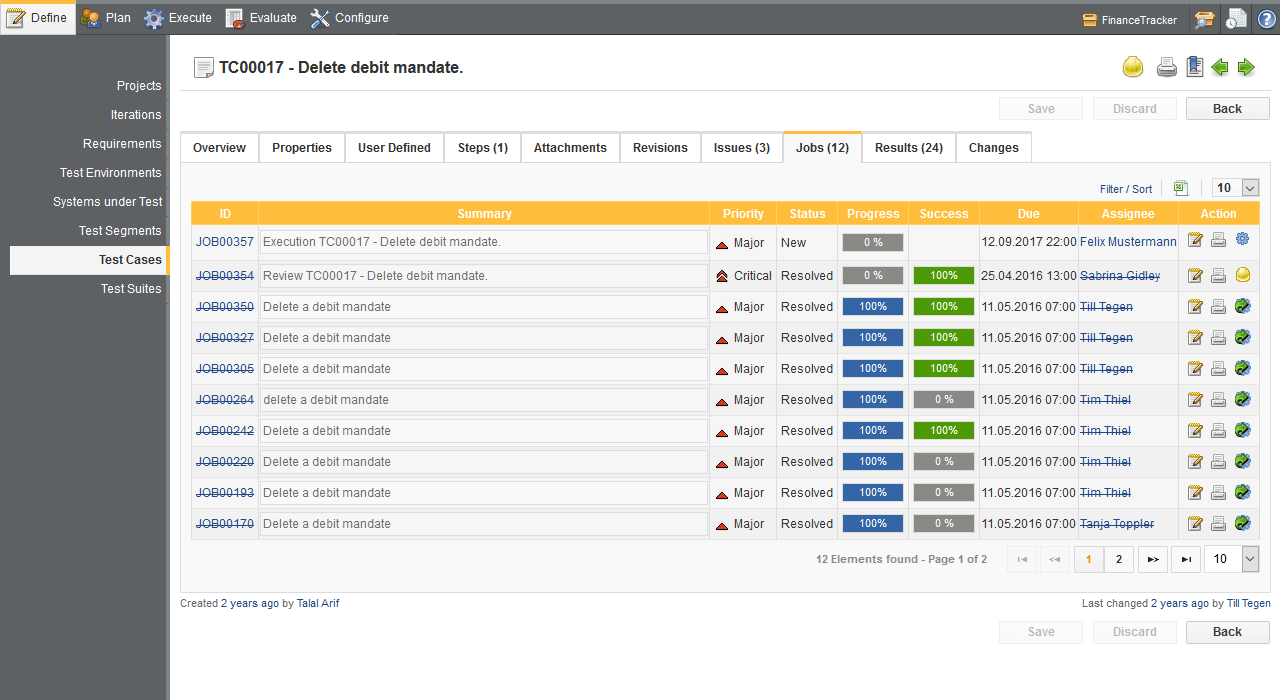 The Test Case Jobs Screen