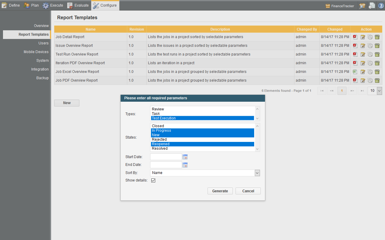 Generate a parameterized Report