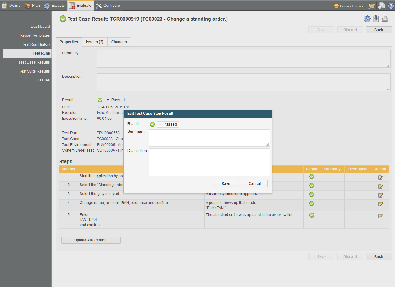 Editing Test Case Step Results