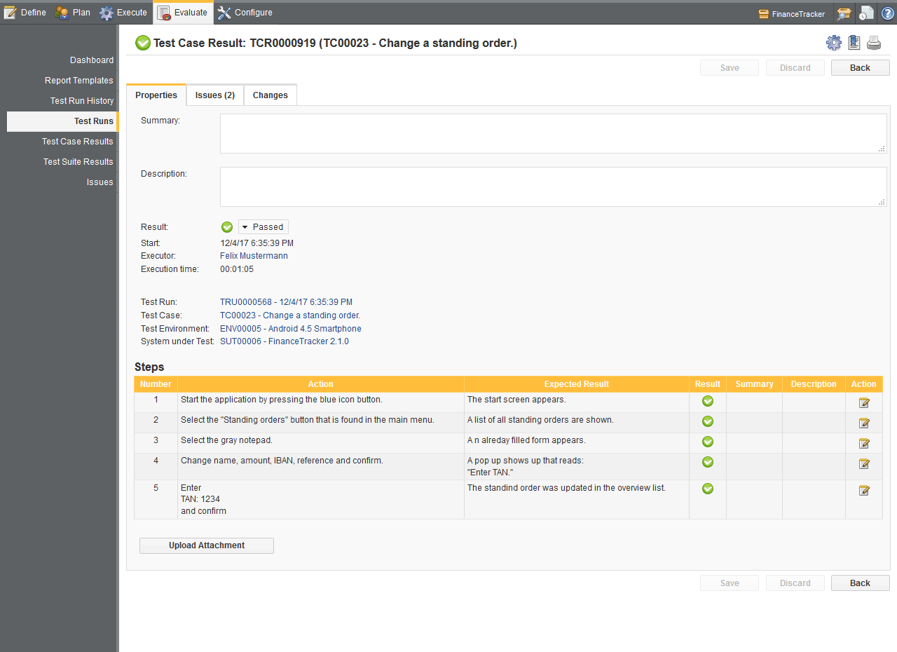 The Test Case Results Details Screen