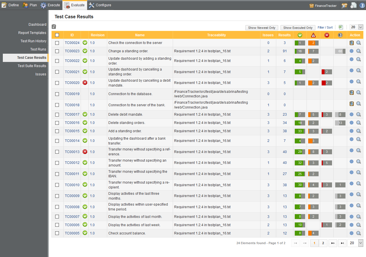 The Test Case Results Screen