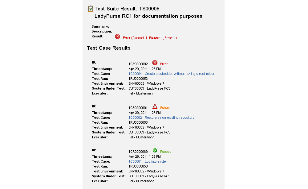 The Test Suite Results Screen - Print Test Results