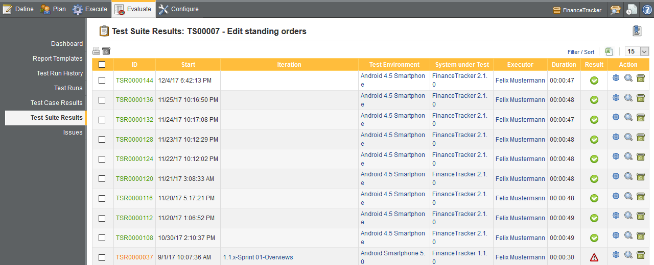 The Test Suite Results Screen