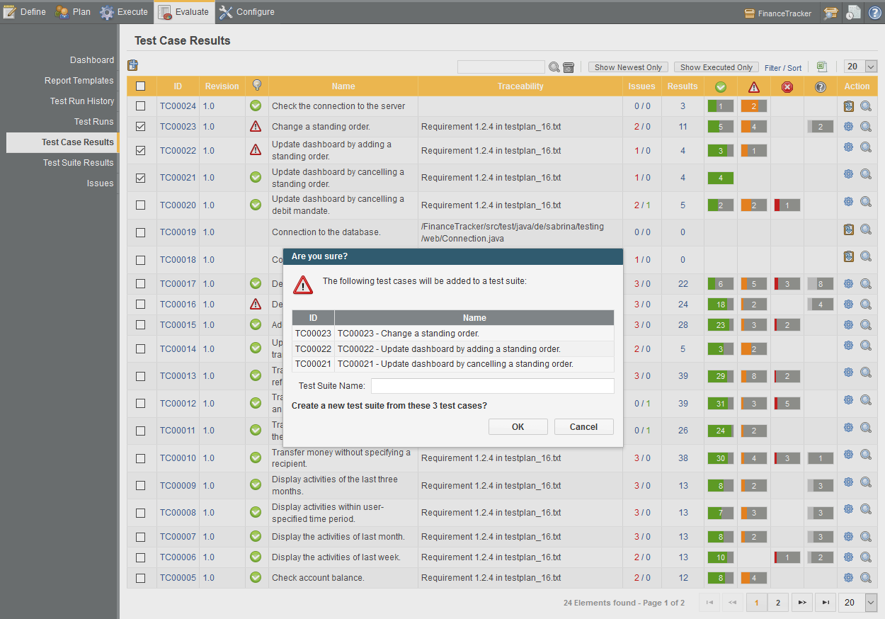 The Test Suite from Test Case Results Pop-up