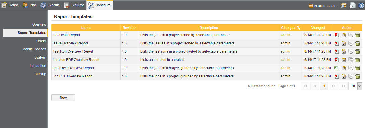 User Defined Reports Screens