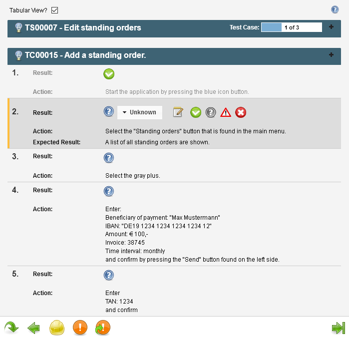 The Tabular Step Instructions Screen