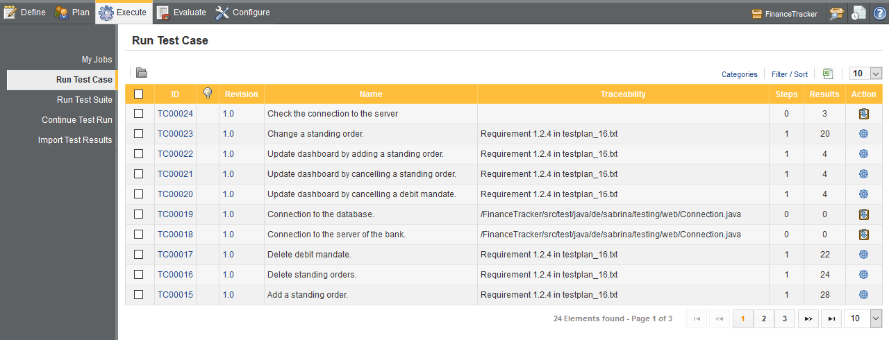 The Run Test Case Screen