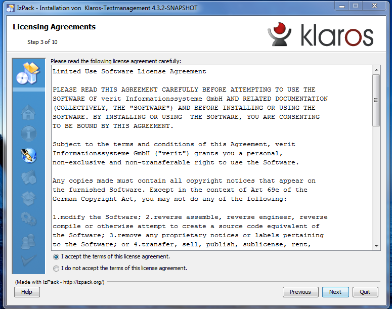 Licensing Agreement Screen