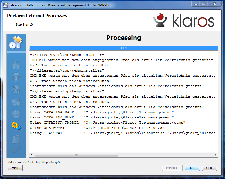 Perform External Processes Screen