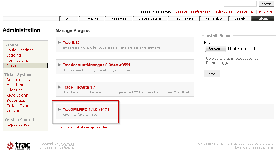 Trac Plugin Section