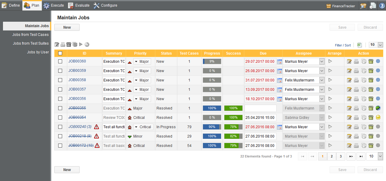 The Maintain Jobs Screen