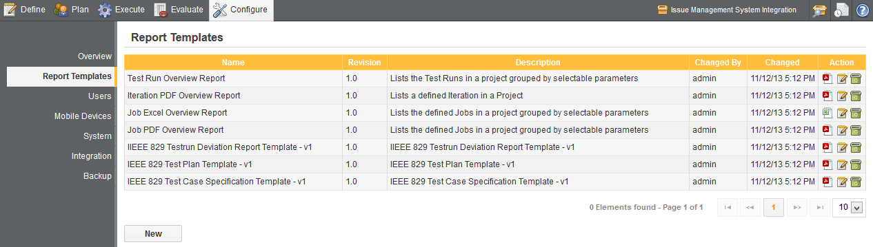 The Report Templates Page
