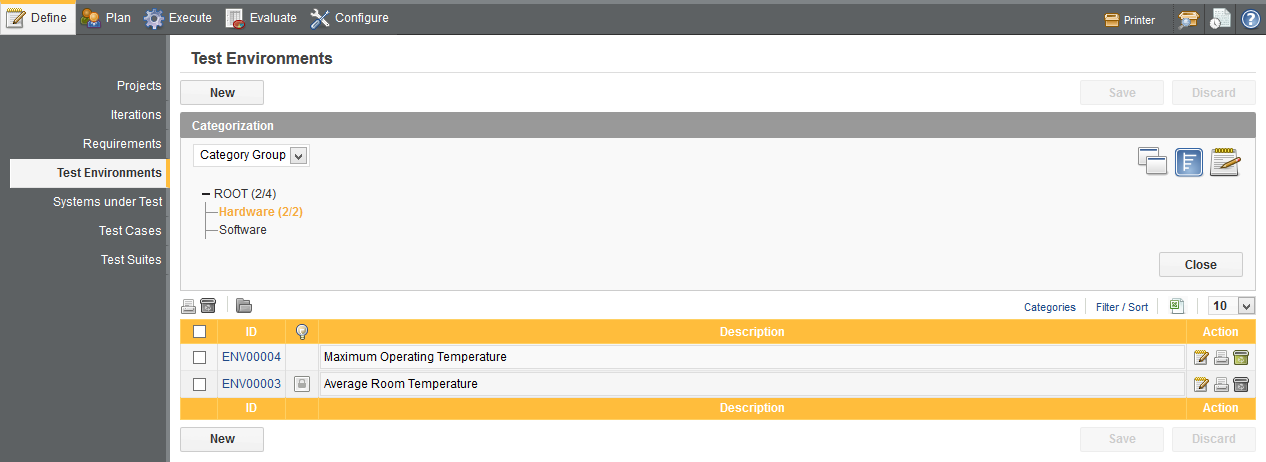 The Test Environment Categories