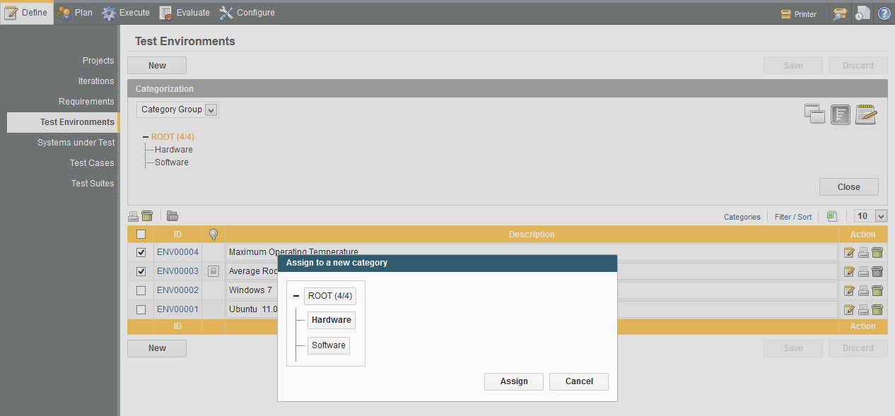 Assigning Test Environments to Categories