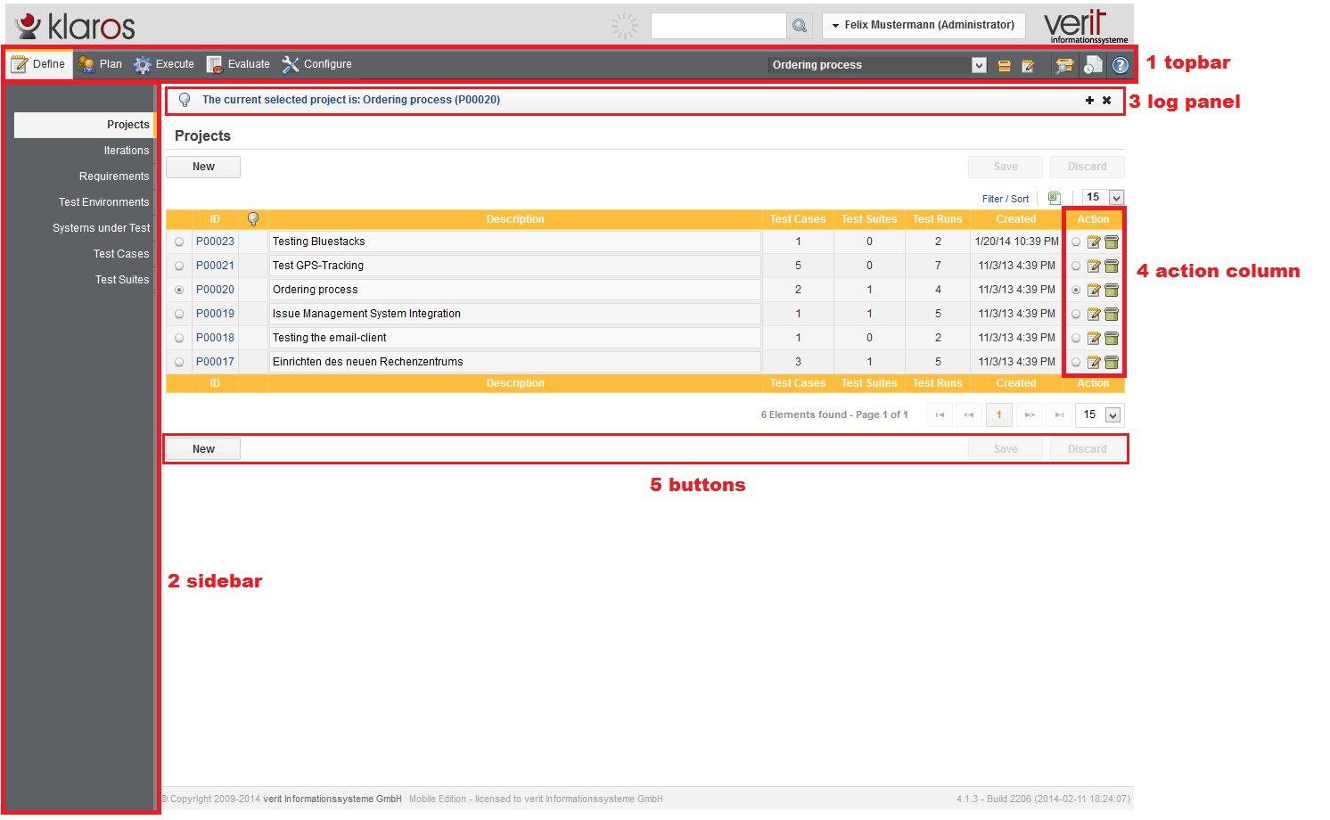 Navigation in Klaros-Testmanagement