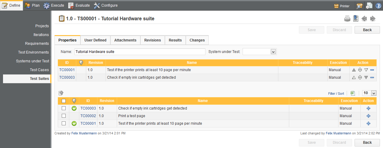 The Test Suite page