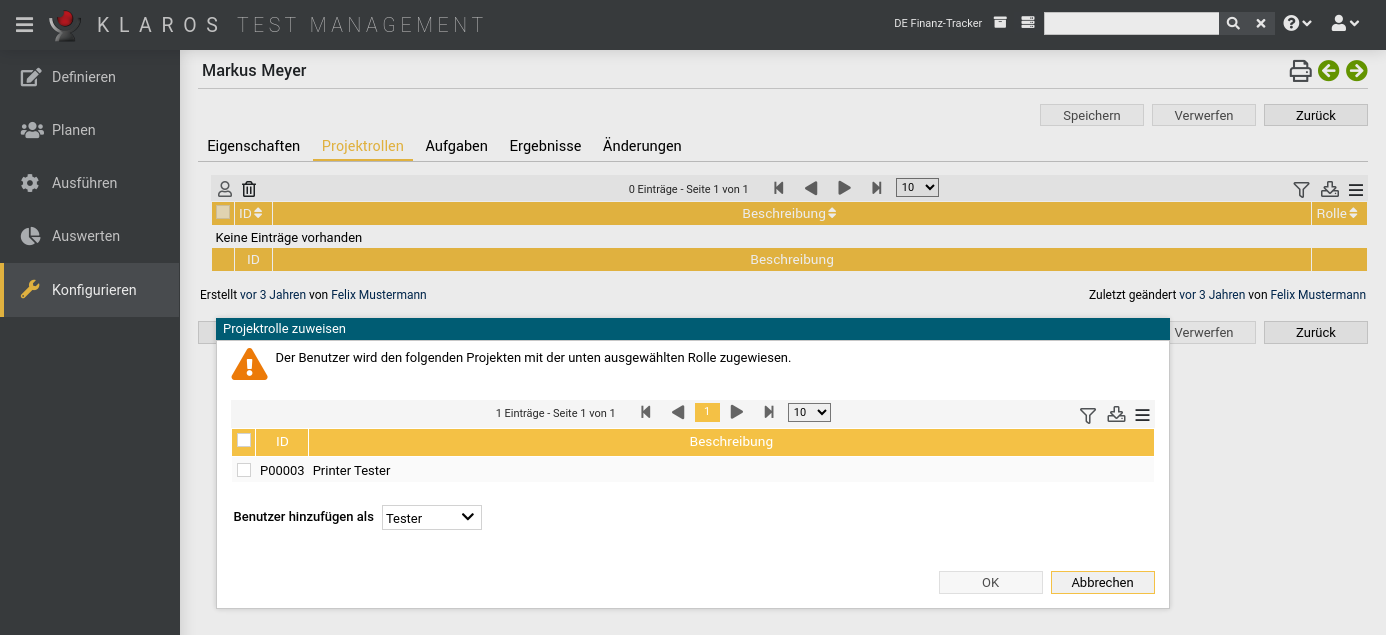 Der Dialog „Projektrollen zuweisen“