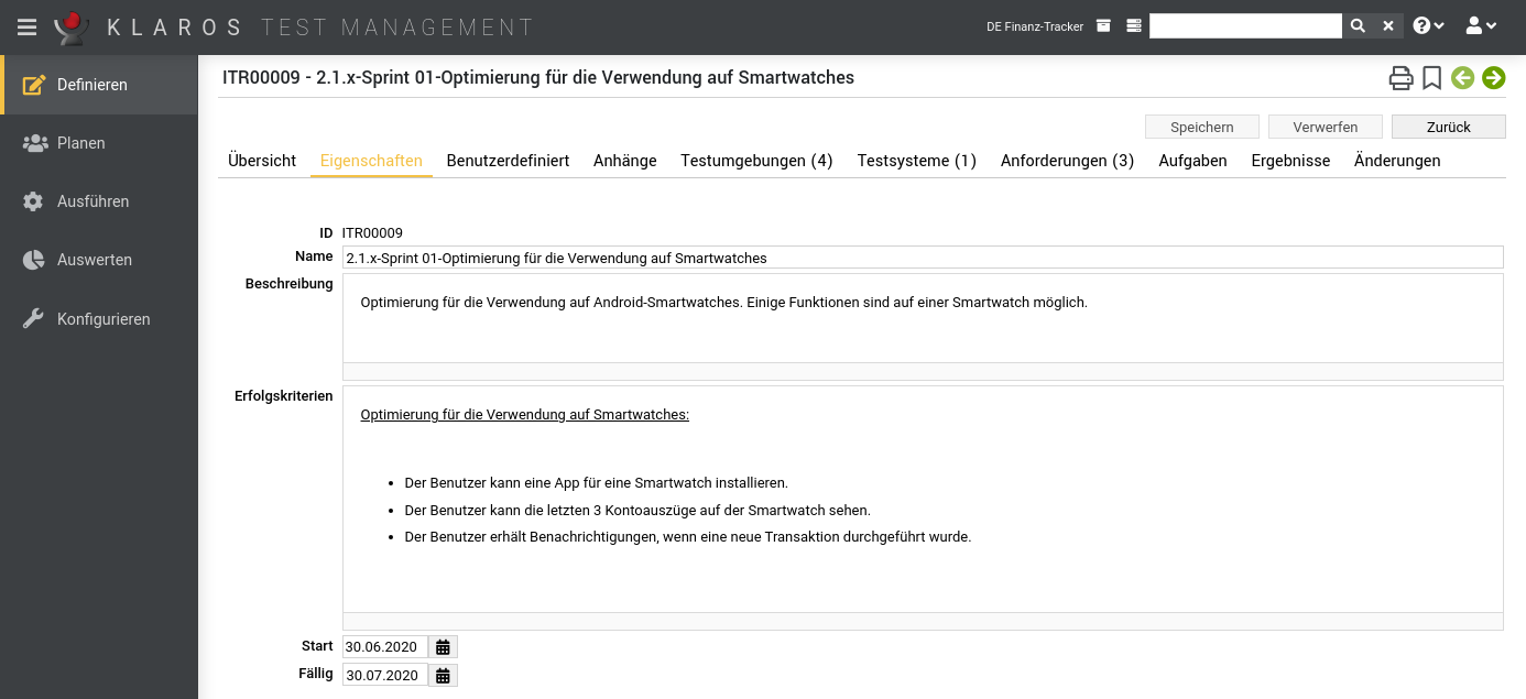 Die Seite „Iterationen - Eigenschaften“