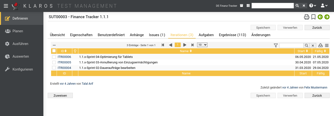 Die Ansicht „Iterationen“