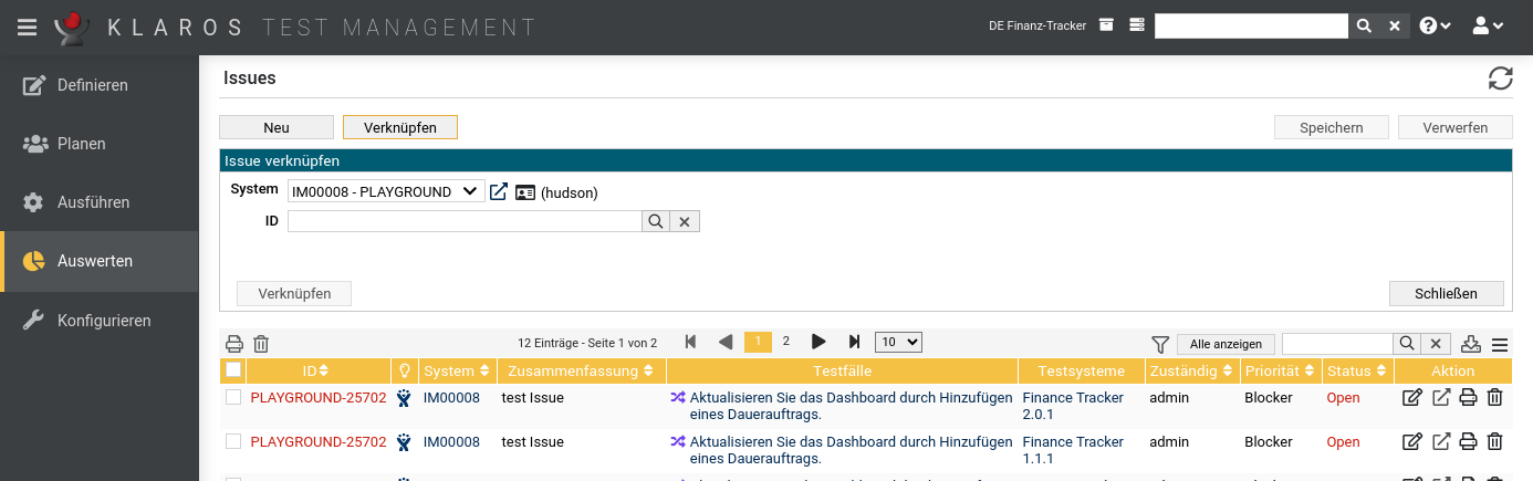 Das „Issue verknüpfen“ Panel