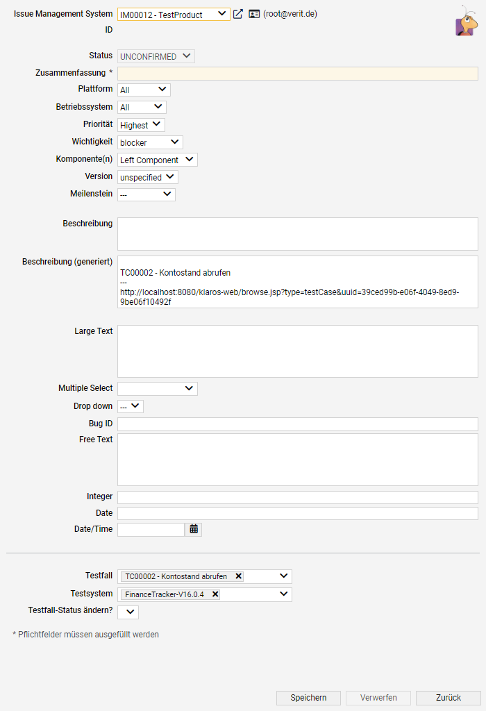 Die Seite „Issue Details Bugzilla“