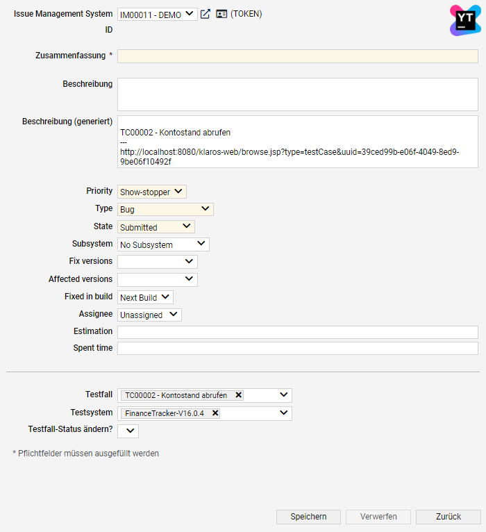 Die Seite „Issue Details - YouTrack“