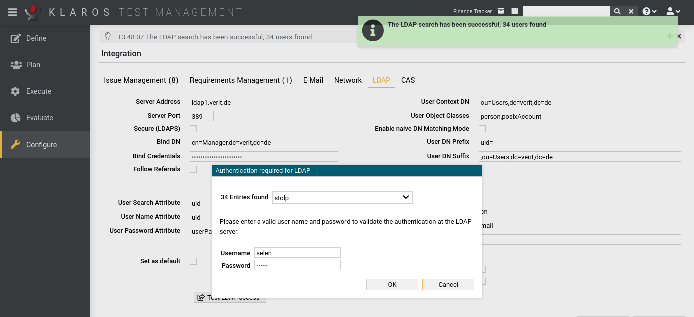 The “LDAP Authentication” Dialog