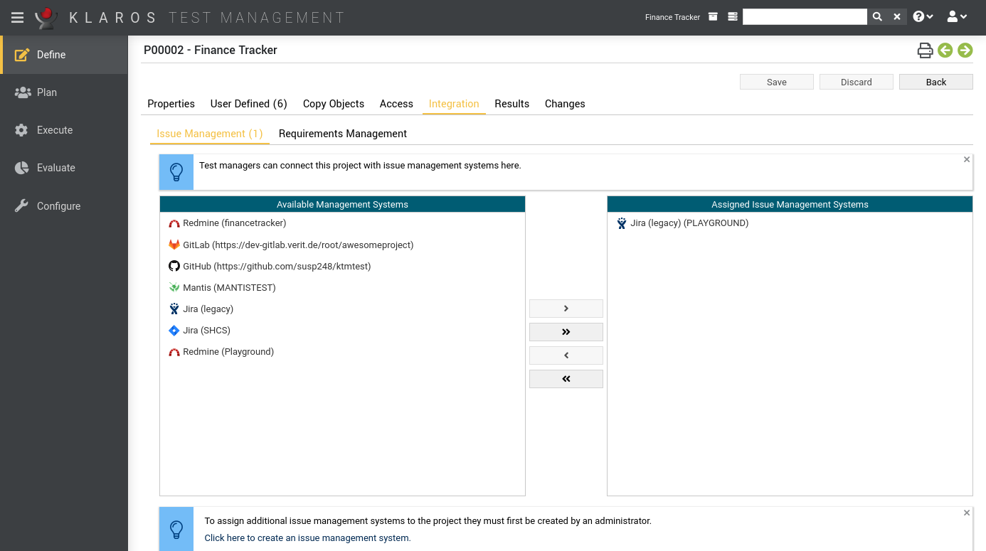 The “Integration/Issue Management” Tab