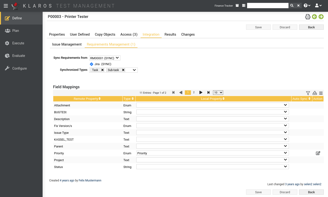 The “Integration/Requirements Management” Tab