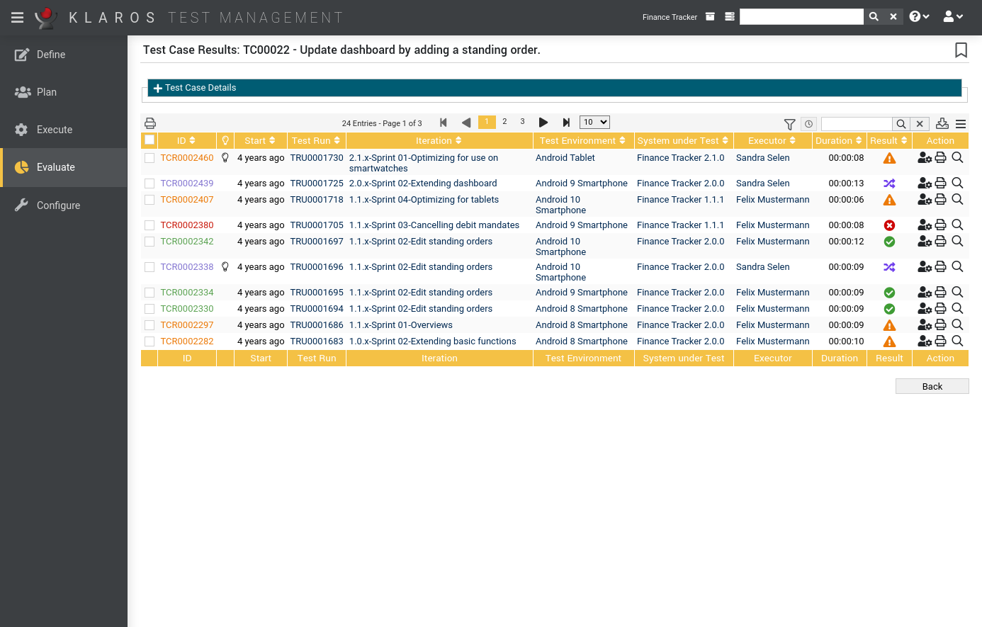 The “Test Case Results” Page