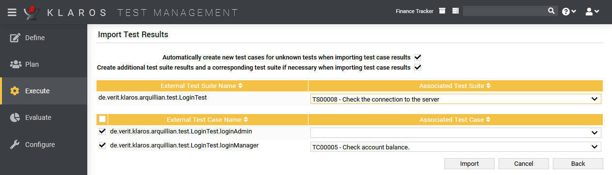 The “Import Test Results” Page