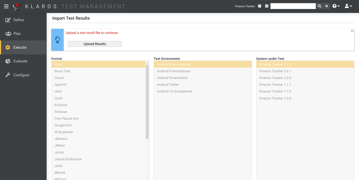 The “Import Test Results” Page