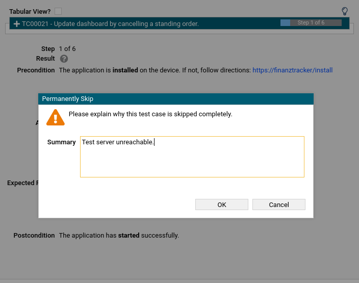 The “Inserting a Reason Template” Dialog