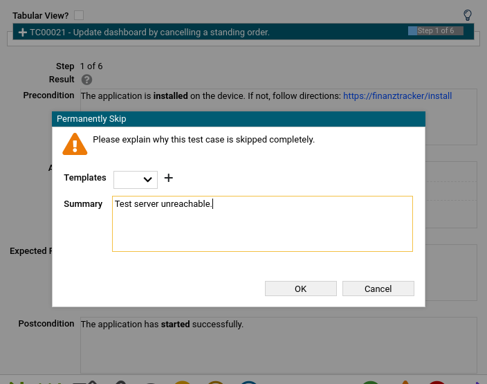 The “Inserting a Reason Template” Dialog