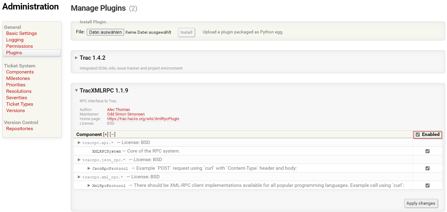 The Trac Plugin Section