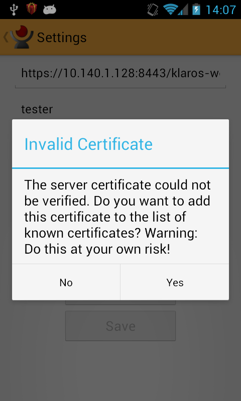 The SSL warning message