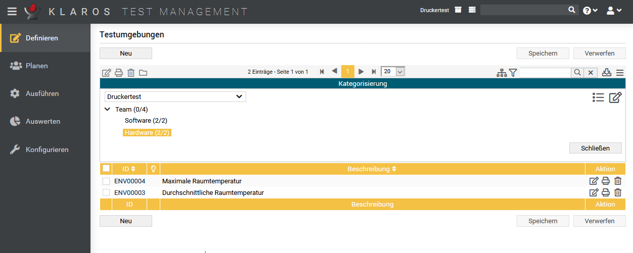 The Test Environment Categories