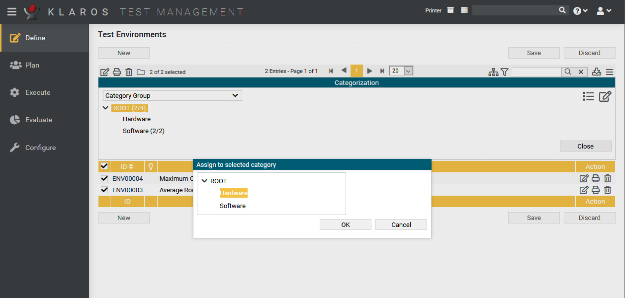 Assigning Test Environments to Categories