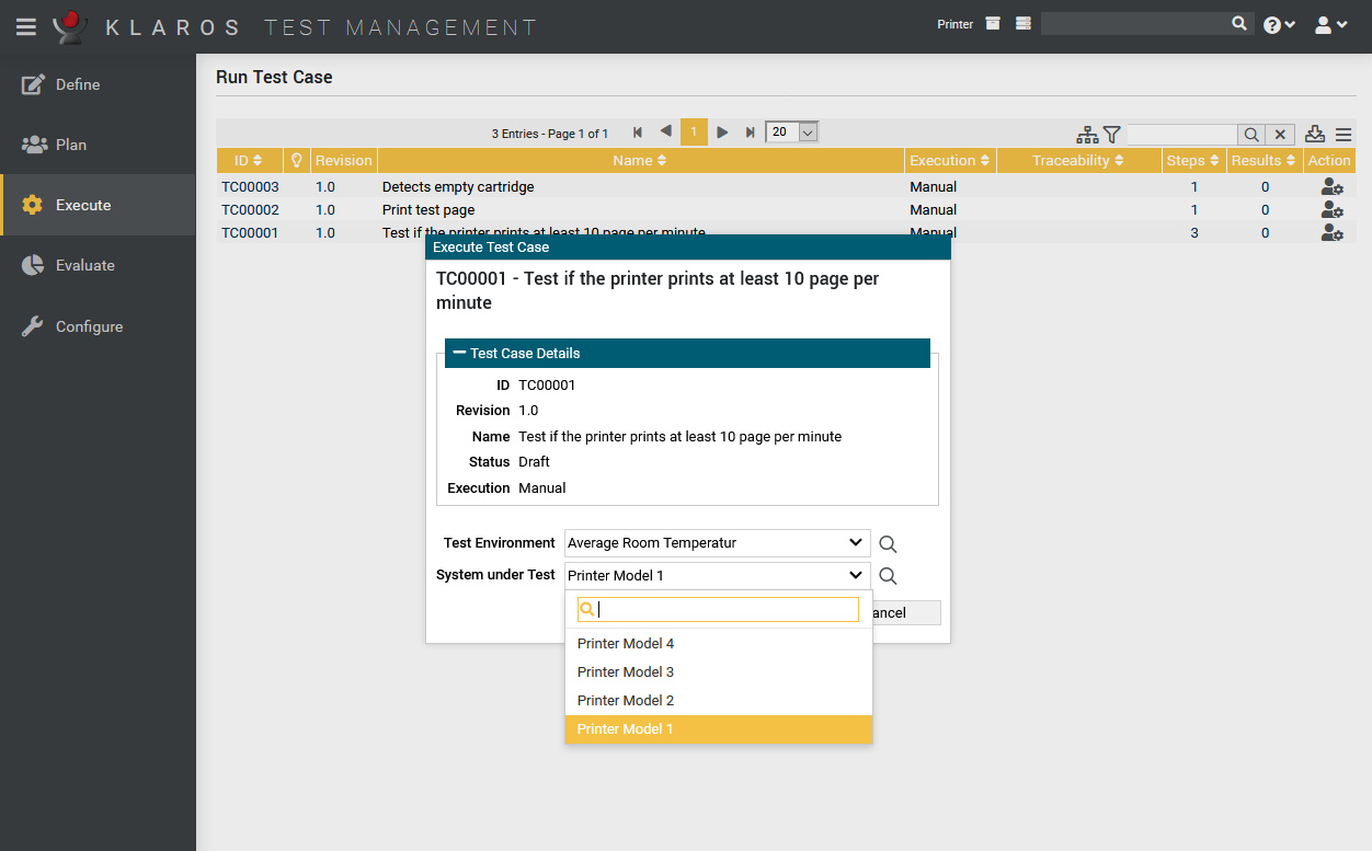 The Run Test Case page