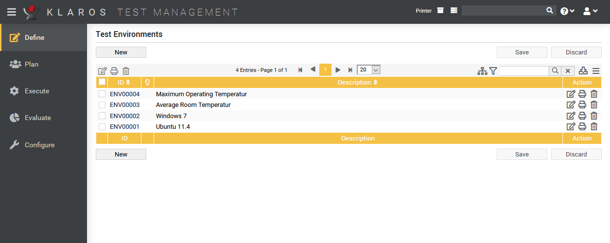 The Test Environments page