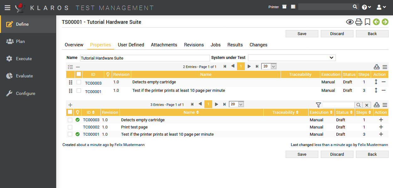 The Test Suite page