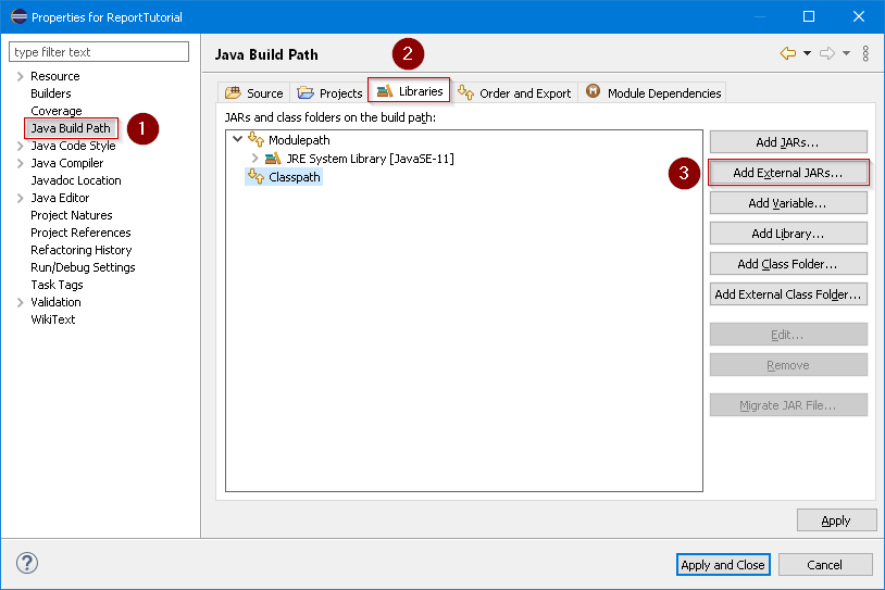 The Build Path Setting Screen