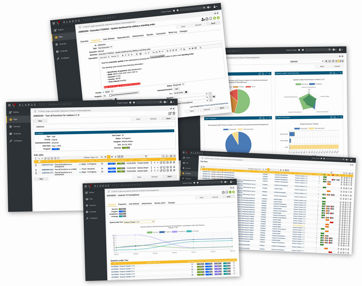 Klaros Testmanagement Screenshots